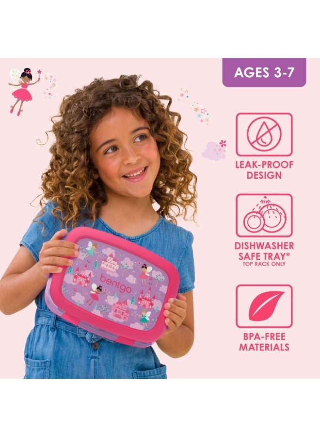 Kids Prints Leak Proof 5 Compartment Bento Style Kids Lunch Box Ideal Portion Sizes For Ages 3 To 7 Bpa Free Dishwasher Safe Food Safe Materials Fairies