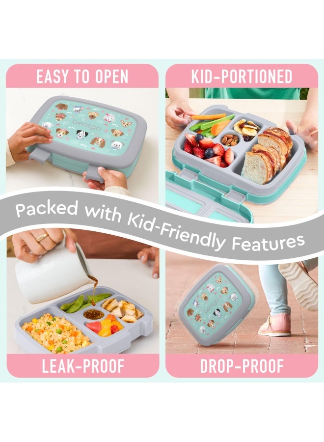 Kids Prints Leak Proof 5 Compartment Bento Style Kids Lunch Box Ideal Portion Sizes For Ages 3 To 7 Bpa Free Dishwasher Safe Food Safe Materials Puppy Love