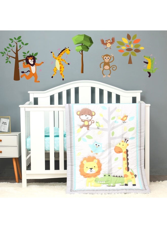 Baby Bees 3 Pieces Jungle Party Crib Bedding Sets For Boys And Girls | Baby Bedding Set Of Crib Fitted Sheet Quilt And Pillow Cover For Standard Size Crib