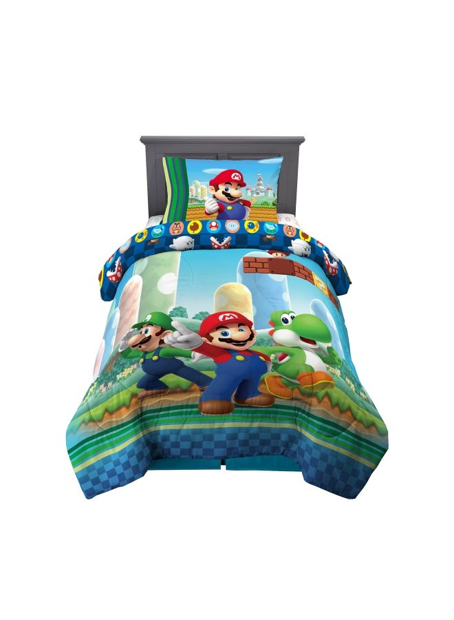 Kids Bedding Super Soft Comforter And Sheet Set 4 Piece Twin Size Mario
