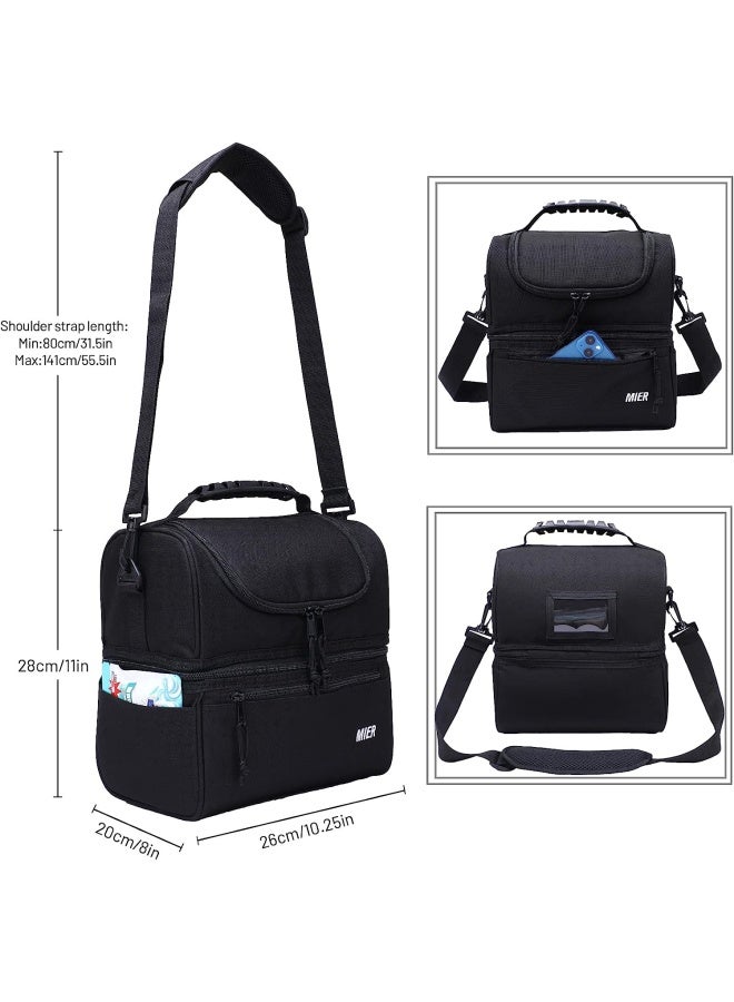 Mier Adult Lunch Box Insulated Lunch Bag Large Cooler Tote Bag For Men, Women, Double Deck Cooler(Black)