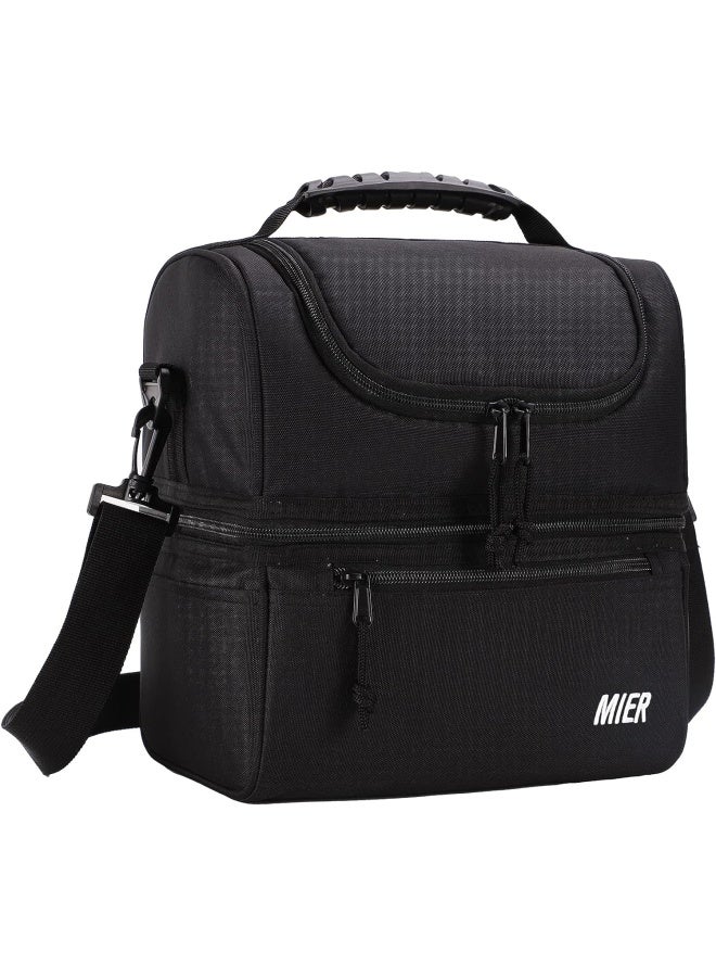 Mier Adult Lunch Box Insulated Lunch Bag Large Cooler Tote Bag For Men, Women, Double Deck Cooler(Black)
