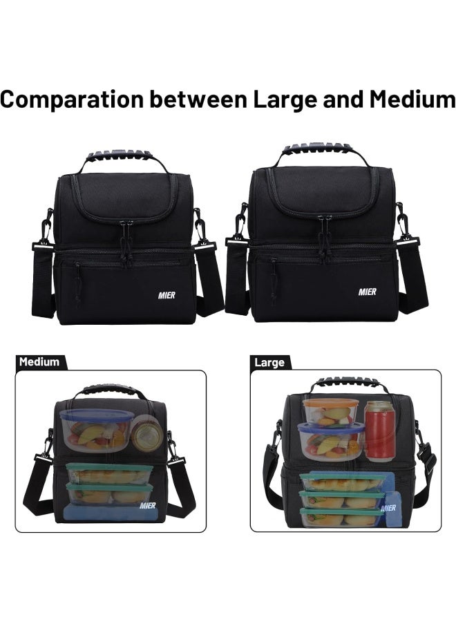 Mier Adult Lunch Box Insulated Lunch Bag Large Cooler Tote Bag For Men, Women, Double Deck Cooler(Black)