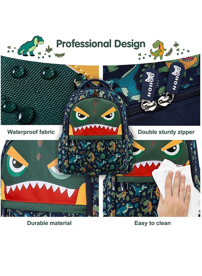 Set Of 3 16 Inch School Bag With Lunch Bag And Pencil Case Dino - Green