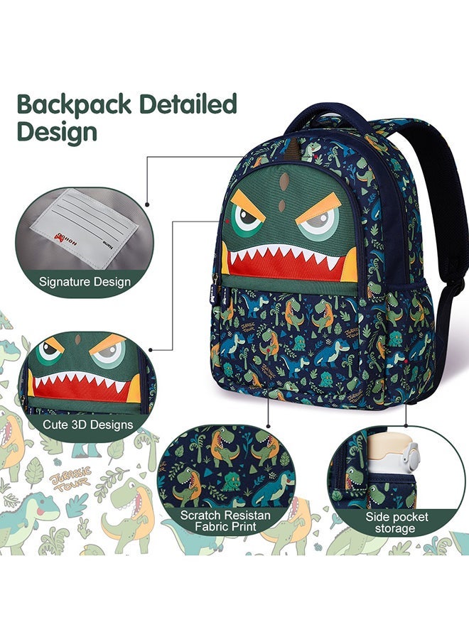 Set Of 3 16 Inch School Bag With Lunch Bag And Pencil Case Dino - Green