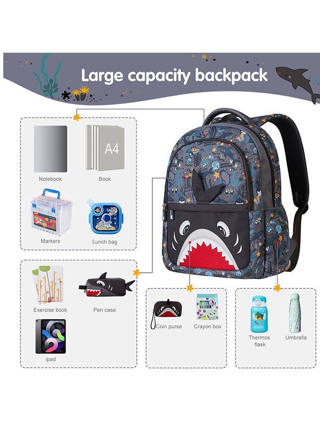 Kids 16 Inch School Bag with Handbag Combo Shark - Grey