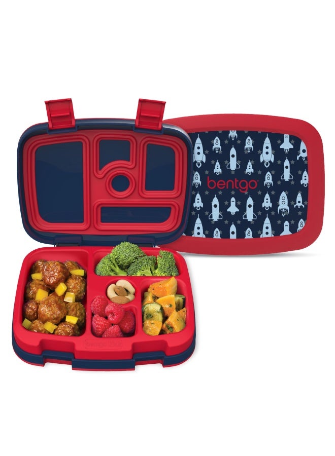 Kids Prints Space Rockets - Leak-Proof 5-Compartment Bento-Style Kids Lunch Box - Ideal Portion Sizes For Ages 3 To 7 - Bpa-Free And Food-Safe Materials