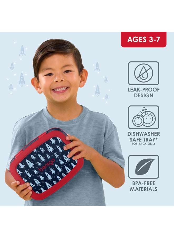 Kids Prints Space Rockets - Leak-Proof 5-Compartment Bento-Style Kids Lunch Box - Ideal Portion Sizes For Ages 3 To 7 - Bpa-Free And Food-Safe Materials