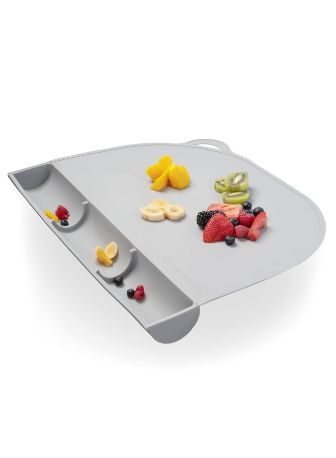 UpwardbabyFood Catching Baby Placemat with Suction -   Grey Silicone Placemats for Kids Babies and Toddlers - Clean Mealtimes at Home Or for Restaurants - See Video Demonstration