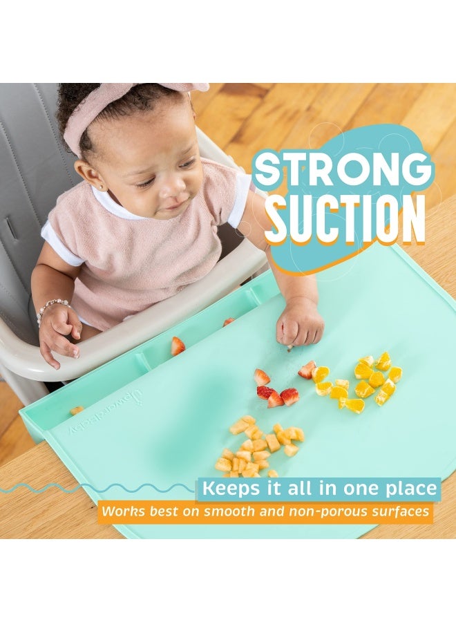 UpwardbabyFood Catching Baby Placemat with Suction -   Grey Silicone Placemats for Kids Babies and Toddlers - Clean Mealtimes at Home Or for Restaurants - See Video Demonstration