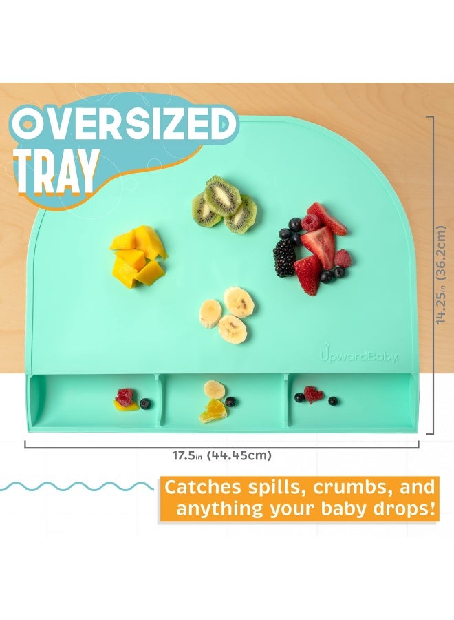 UpwardbabyFood Catching Baby Placemat with Suction -   Grey Silicone Placemats for Kids Babies and Toddlers - Clean Mealtimes at Home Or for Restaurants - See Video Demonstration