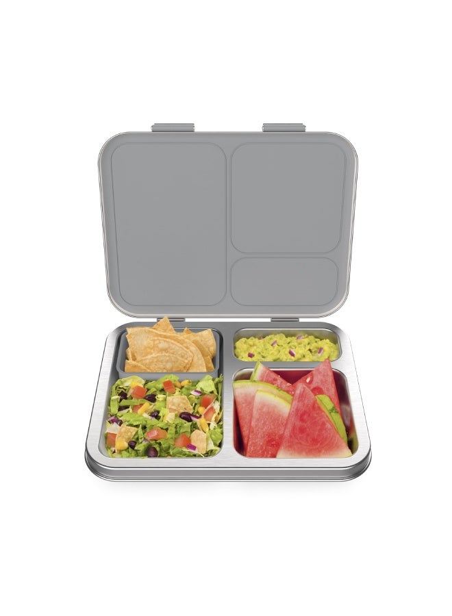 Kids Stainless Steel Leak-Resistant Lunch Box - Bento-Style Redesigned In 2022 W Upgraded Latches  3 Compartments  And Extra Container - Eco-Friendly  Dishwasher Safe  Patented Design  Silver