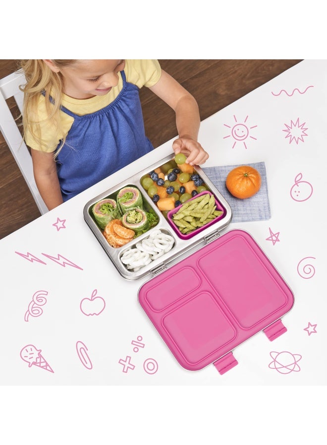 Kids Stainless Steel Leak-Resistant Lunch Box - Bento-Style  3 Compartments  And Bonus Silicone Container For Meals On-The-Go - Eco-Friendly  Dishwasher Safe  Bpa-Free  Fuchsia