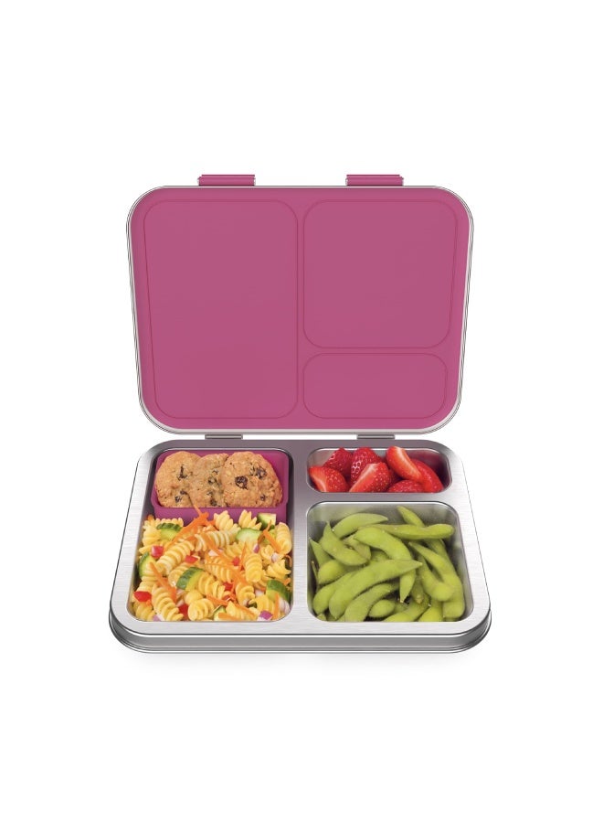 Kids Stainless Steel Leak-Resistant Lunch Box - Bento-Style  3 Compartments  And Bonus Silicone Container For Meals On-The-Go - Eco-Friendly  Dishwasher Safe  Bpa-Free  Fuchsia