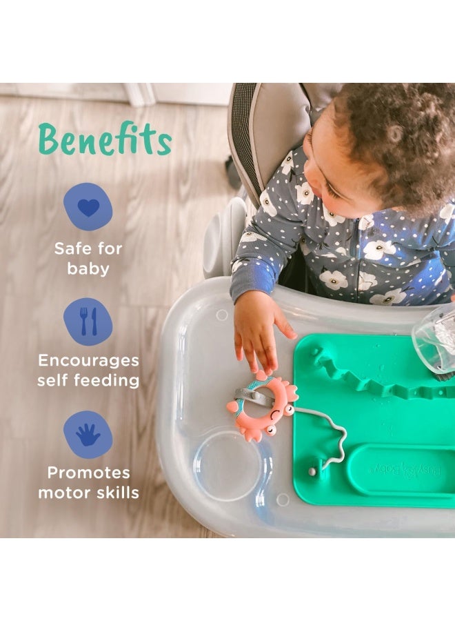 MAT Silicone Suction Placemat for Babies  Toddlers with 4 Adjustable Tethers to Attach Toys Keep Toys Off The Floor Diswasher Safe BPA Free Includes Travel Sleeve Pewter