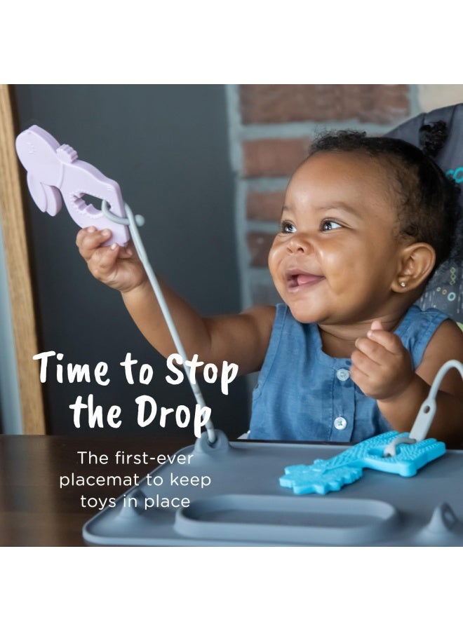 MAT Silicone Suction Placemat for Babies  Toddlers with 4 Adjustable Tethers to Attach Toys Keep Toys Off The Floor Diswasher Safe BPA Free Includes Travel Sleeve Pewter