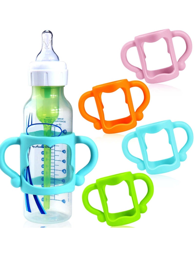 4-Pack Bottle Handles for Dr Brown Narrow Baby Bottles, Soft Silicone Bottle Holder for Baby Self Feeding, Teach Babies to Drink Independently, Easy Grip, BPA Free