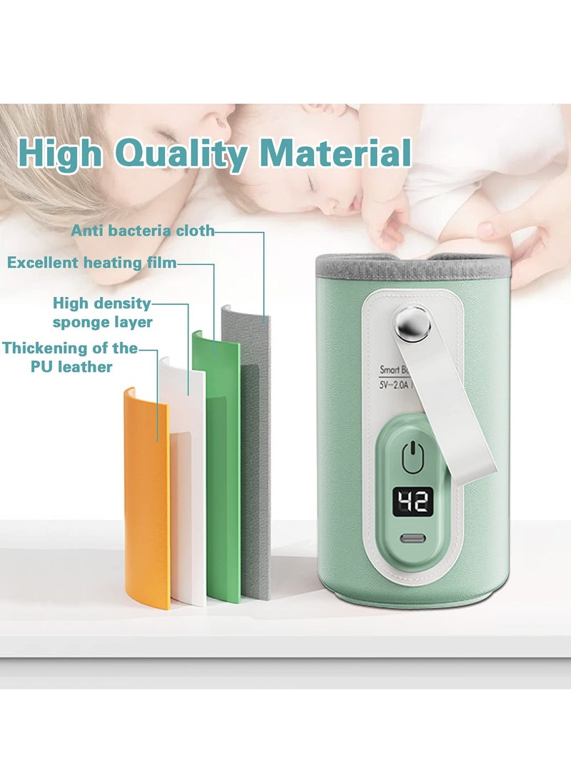 USB Rechargeable LCD Display Bottle Warmer for Formula Milk - Fast Heating Baby Bottle Warmer for Car and Travel (Green)