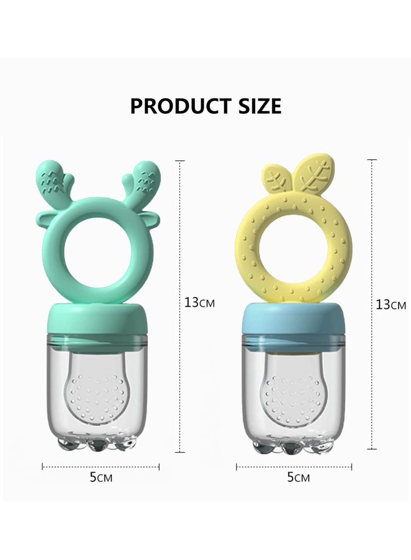 Baby Feeder Pacifier, 2 Pack Baby Teether for Chewing, Fresh Fruit Food, Freezable Infant Teething Toy, Soft Silicone Feeder with 4 Silicone Pouch, BPA Free (Green, Purple)