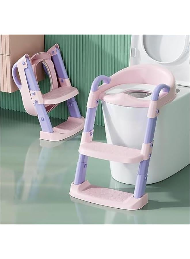 Potty Training Seat with Step Stool Ladder,Potty Training Toilet for Kids Boys Girls, Toddlers-Comfortable Safe Potty Seat with Anti-Slip Pads (PINK NEW)