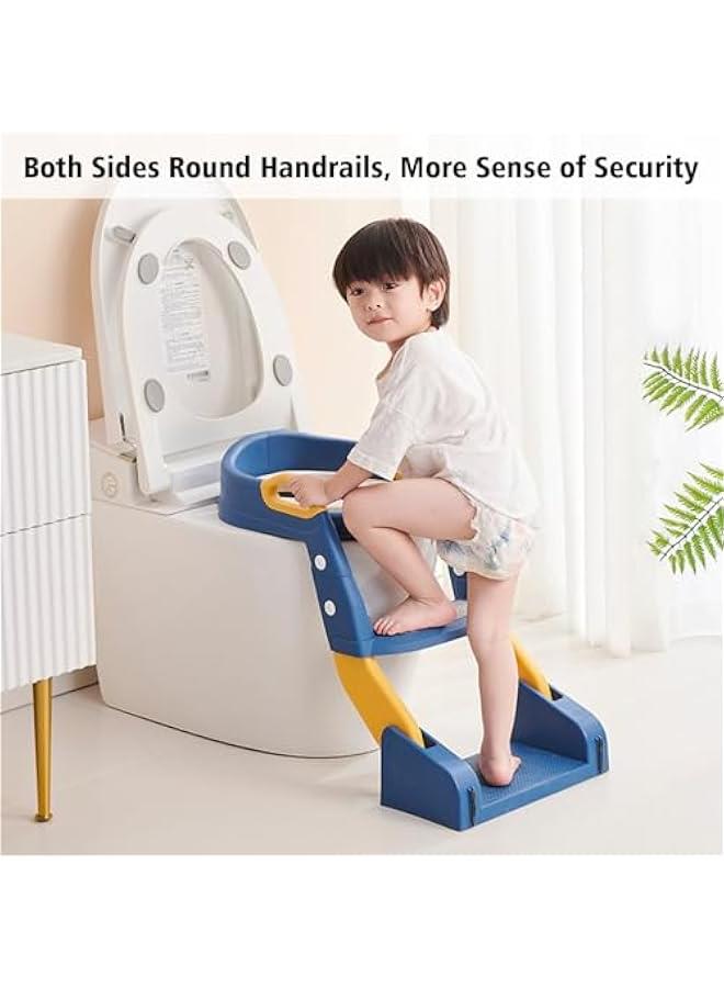 Kids Potty Training Seat, Foldable Toilet Seat, 3-in-1 Potty Training Seat, Toilet Seat with Non-Slip Ladder, Foldable Toddler Toilet Seat, for Baby Kids Boys Girls, Potty Seat Potty-Blue