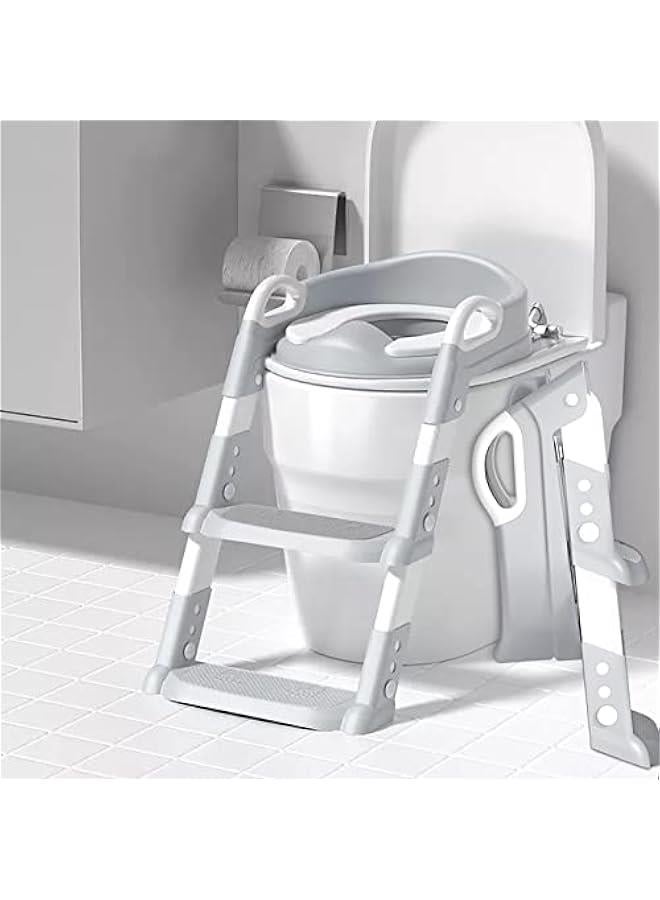 Potty Training Seat with Step Stool Ladder,Potty Training Toilet for Kids Boys Girls,Toilet Training Potty Seat Sturdy Comfortable Built in Non-Slip Steps Soft Pad for Baby Boys Girls(Grey)