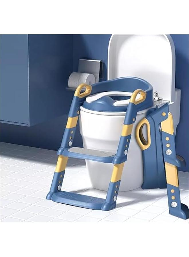 Potty Training Seat Toilet Seat for Toddler Potty Chair with Step Stool Ladder Collapsible Anti-Slip Foldable Toilet Training Seat with Adjustable Step Stool for Kids Boys and Girls