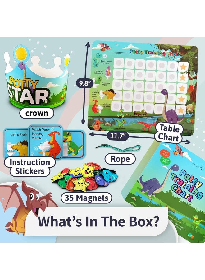 Dinosaur Potty Training Chart And 35 Magnetic Stickers - Potty Chart  Potty Training Sticker Chart  Potty Training Chart For Toddlers Boys  Potty Training Stickers  Potty Chart For Girls With Stickers