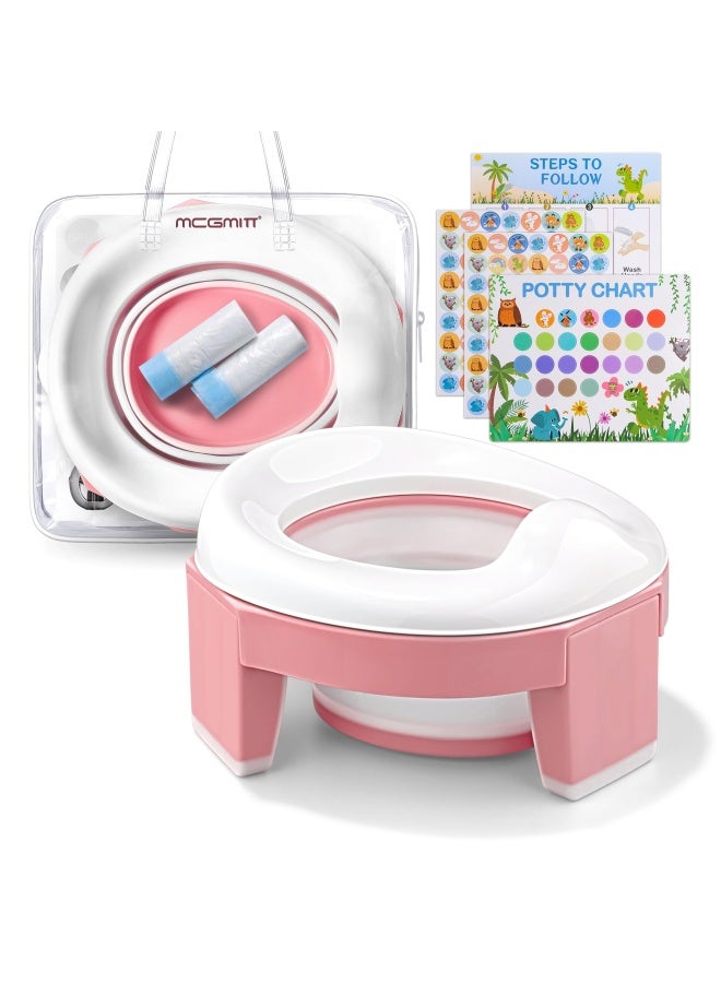 Mcgmitt Portable Potty Seat For Kids Travel - Foldable Training Toilet Chair For Toddler Girls With Storage Bags For Outdoor And Indoor Easy To Clean Pink