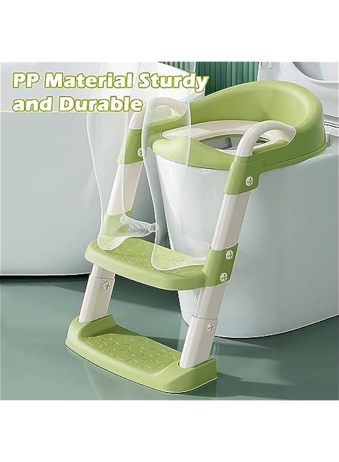 Potty Training Seat with Step Stool Ladder,Potty Training Toilet for Kids Boys Girls, Toddlers-Comfortable Safe Potty Seat with Anti-Slip Pads （GREEN NEW ）