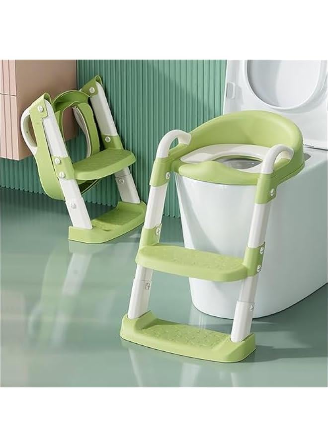 Potty Training Seat with Step Stool Ladder,Potty Training Toilet for Kids Boys Girls, Toddlers-Comfortable Safe Potty Seat with Anti-Slip Pads （GREEN NEW ）