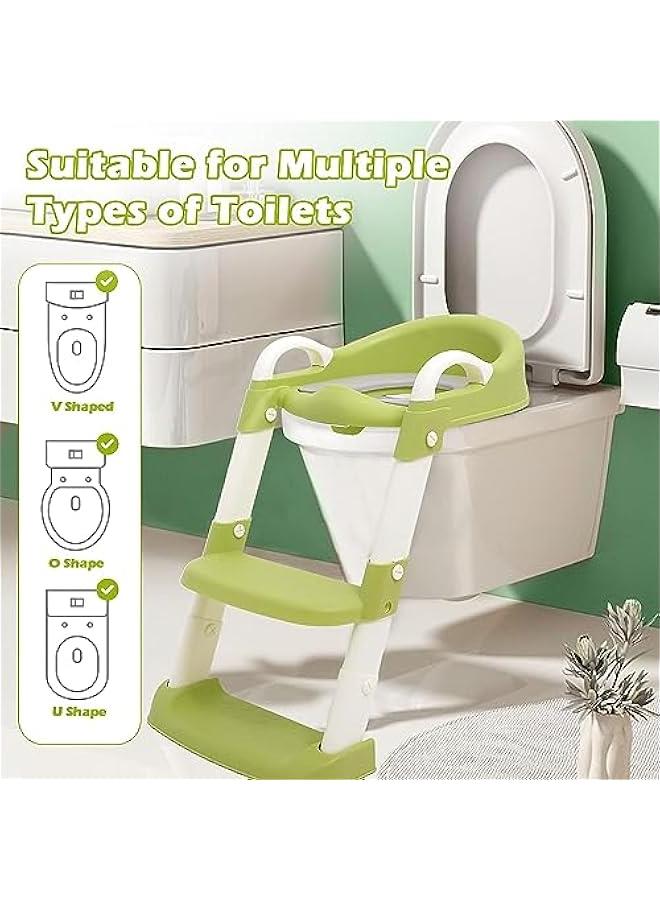 Potty Training Seat with Step Stool Ladder,Potty Training Toilet for Kids Boys Girls, Toddlers-Comfortable Safe Potty Seat with Anti-Slip Pads （GREEN NEW ）