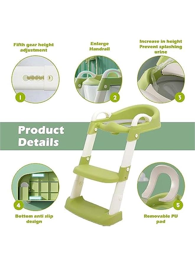 Potty Training Seat with Step Stool Ladder,Potty Training Toilet for Kids Boys Girls, Toddlers-Comfortable Safe Potty Seat with Anti-Slip Pads （GREEN NEW ）