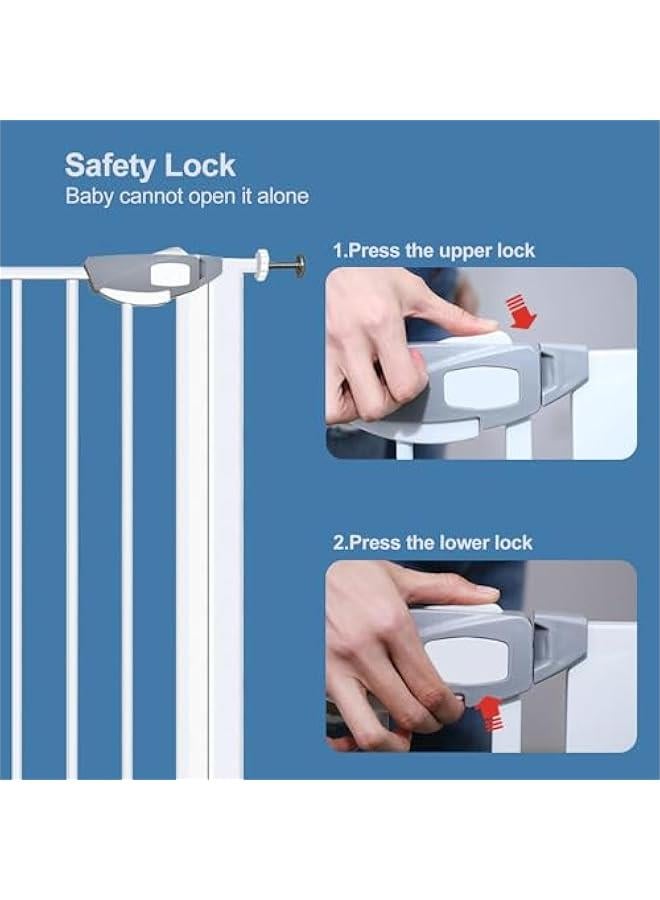 Safe Lock Baby Gate for Stairs Doorways and House 37 inch to 41 inch Extra Wide Pressure Mounted Easy Walk Through Auto Close Safety Pet Gate (White)