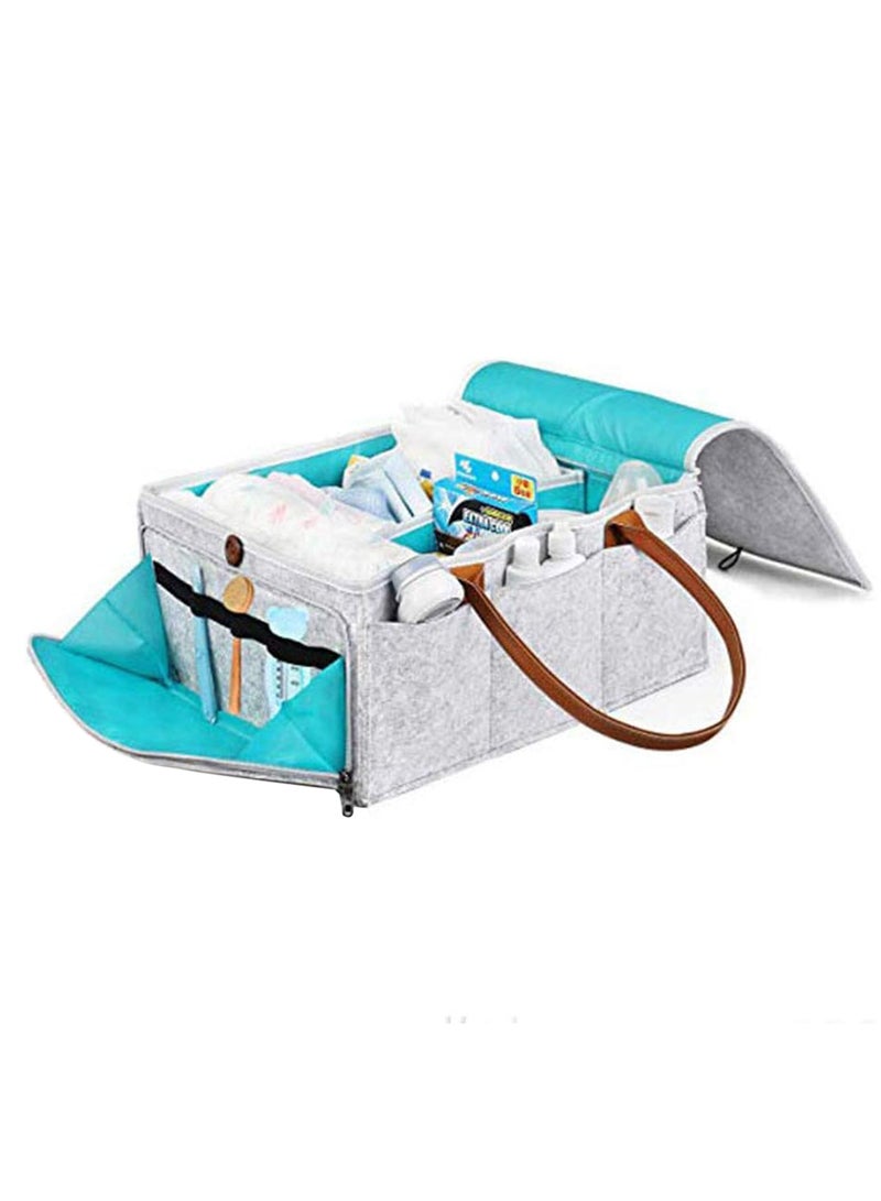 Baby Diaper Caddy Bag With Zipper Lid And Leather Handle