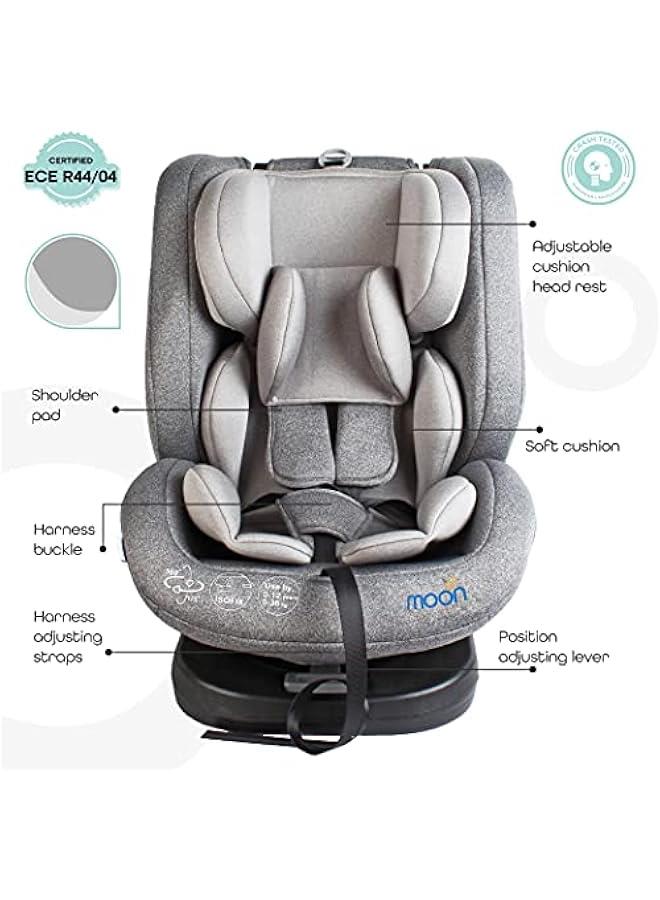 Rover Car Seat – Baby Travel Gear Group 0-1-2-3 – 360 Degree Baby Carrier Car Seat w/Isofix – 0-12yr Baby Safety Products – Rear & Forward Convertible Car Accessories - Grey