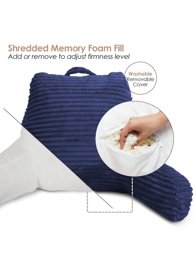 Reading Pillow For Bed Adult – Back Pillow For Sitting In Bed Standard Plush Bed Pillows For Sitting Up In Bed Shredded Foam Bed Chair Pillow With Arms And Pockets Navy Bed Rest Pillow