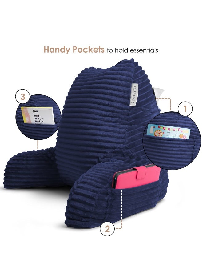 Reading Pillow For Bed Adult – Back Pillow For Sitting In Bed Standard Plush Bed Pillows For Sitting Up In Bed Shredded Foam Bed Chair Pillow With Arms And Pockets Navy Bed Rest Pillow