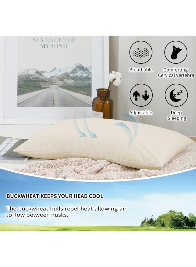 Organic Buckwheat Pillow For Sleeping Queen Size 20''X26'' Adjustable Lo Feet Breathable For Cool Sleep Cervical Support For Back And Side Sleepers Tartary Buckwheat Hulls