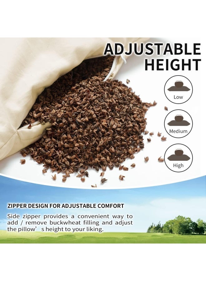 Organic Buckwheat Pillow For Sleeping Queen Size 20''X26'' Adjustable Lo Feet Breathable For Cool Sleep Cervical Support For Back And Side Sleepers Tartary Buckwheat Hulls