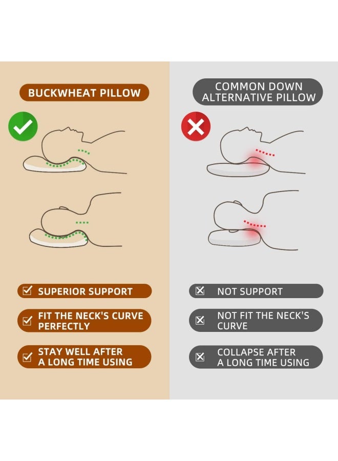 Organic Buckwheat Pillow For Sleeping Queen Size 20''X26'' Adjustable Lo Feet Breathable For Cool Sleep Cervical Support For Back And Side Sleepers Tartary Buckwheat Hulls