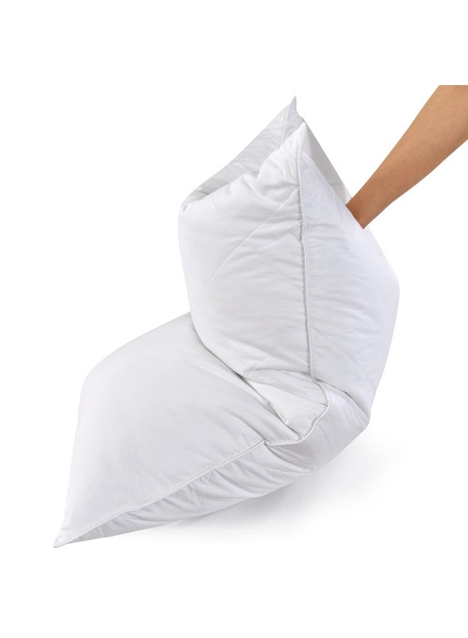 2 Pack White Goose Feather Bed Pillow 600 Thread Count Egyptian Cotton Medium Firm Soft Support King Size White Solid King 2 Pillows