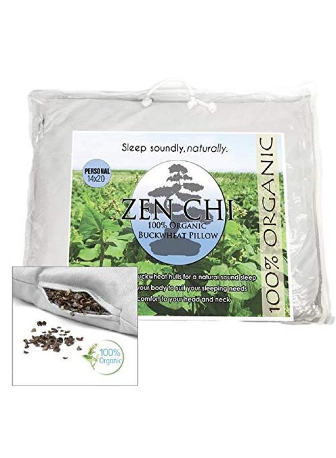 Zen Chi Buckwheat Pillow - Organic Standard Size  14X20  W Natural Cooling Technology- All Cotton Cover W Organic Buckwheat Hulls - Personal Comfy Pillow Has Natural Cooling Effect  Adjusts To Head