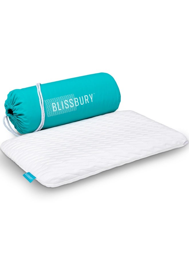 Blissbury Thin 2.6 Stomach Sleeping Memory Foam Pillow. Slim Flat Cooling Sleep For Belly Or Back With Soft Bamboo Washable Cover Neck And Head Support For Men And Women Bedding Accessories
