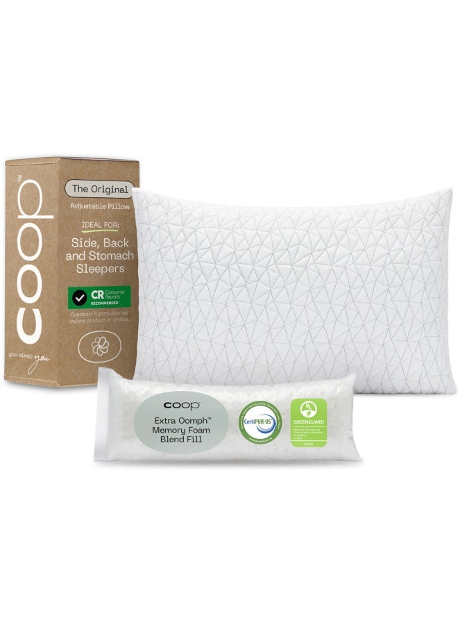 - Premium Adjustable Loft - Shredded Hypoallergenic Certipur Memory Foam Pillow With Washable Removable Cover - 20 X 30 - Queen Size