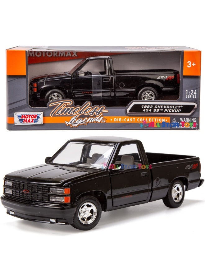 Motormax 1992 Chevy 454Ss Pickup Truck 1 24 Scale Diecast Model Car Black