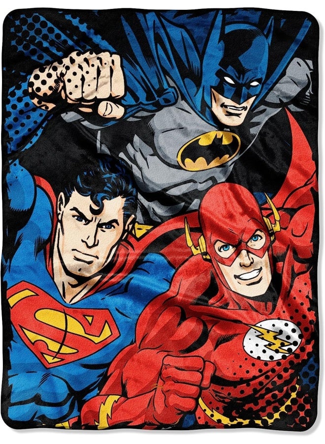 Dc Comics Justice Micro Raschel Throw Blanket  46  X 60   Multi Color  1 Count  League Trio