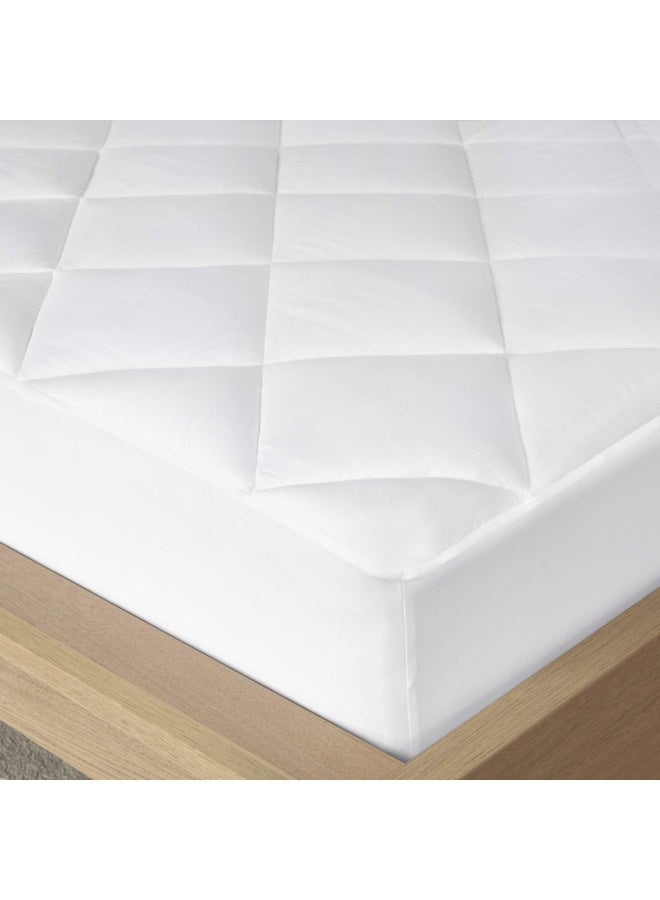 Quiet Nights Mattress-Cover-Protector   300 Thread Count Cotton Sateen Waterproof Down Alternative Bed-Pad-Topper  Cal King  White