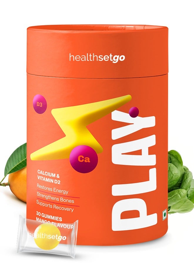 Vitamin D & Calcium Gummies | 100% Veg | Strong Muscles & Healthy Bones | Increases Stamina & Energy | Vegan, Gluten & Gelatin Free | Men & Women | Mango Flavour | 30 Pack
