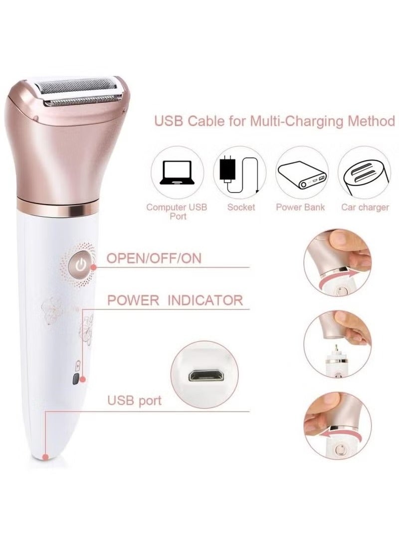 Women's Electric Shaver - Painless 2-in-1 Women's Shaver for face, Legs and Underarms, Portable Waterproof Bikini Trimmer Dry and Wet Cordless Women's Hair Remover - Micro USB Charging